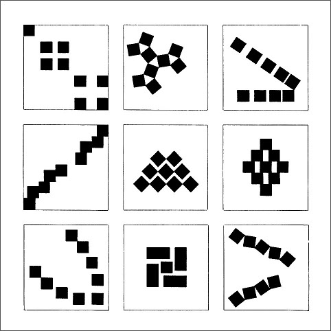 図9. 9つの正方形による平面的構成の演習(bauhaus)